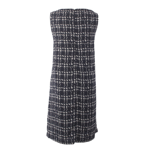Daisy Fuentes Dress NEW $60 Checkmate Sz L Navy Blue White Lined 100% Polyester