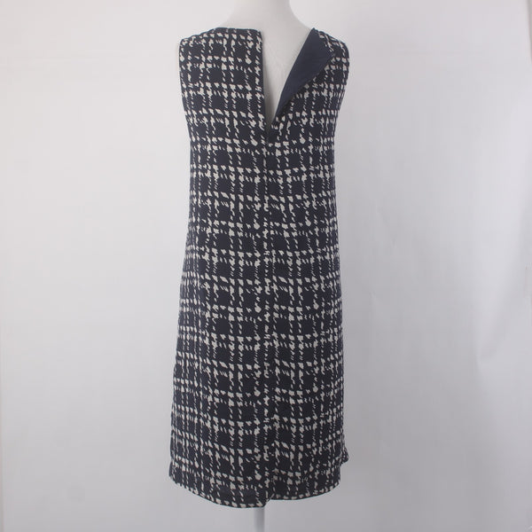 Daisy Fuentes Dress NEW $60 Checkmate Sz L Navy Blue White Lined 100% Polyester