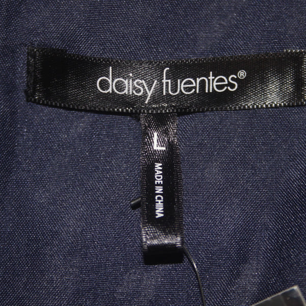 Daisy Fuentes Dress NEW $60 Checkmate Sz L Navy Blue White Lined 100% Polyester