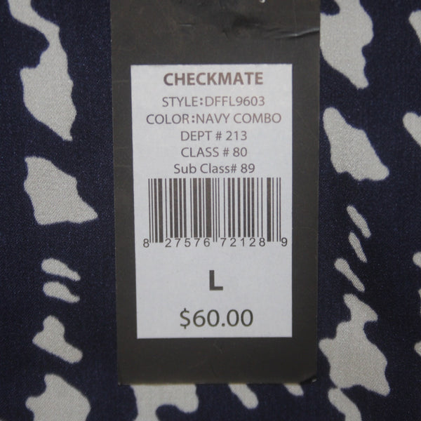 Daisy Fuentes Dress NEW $60 Checkmate Sz L Navy Blue White Lined 100% Polyester