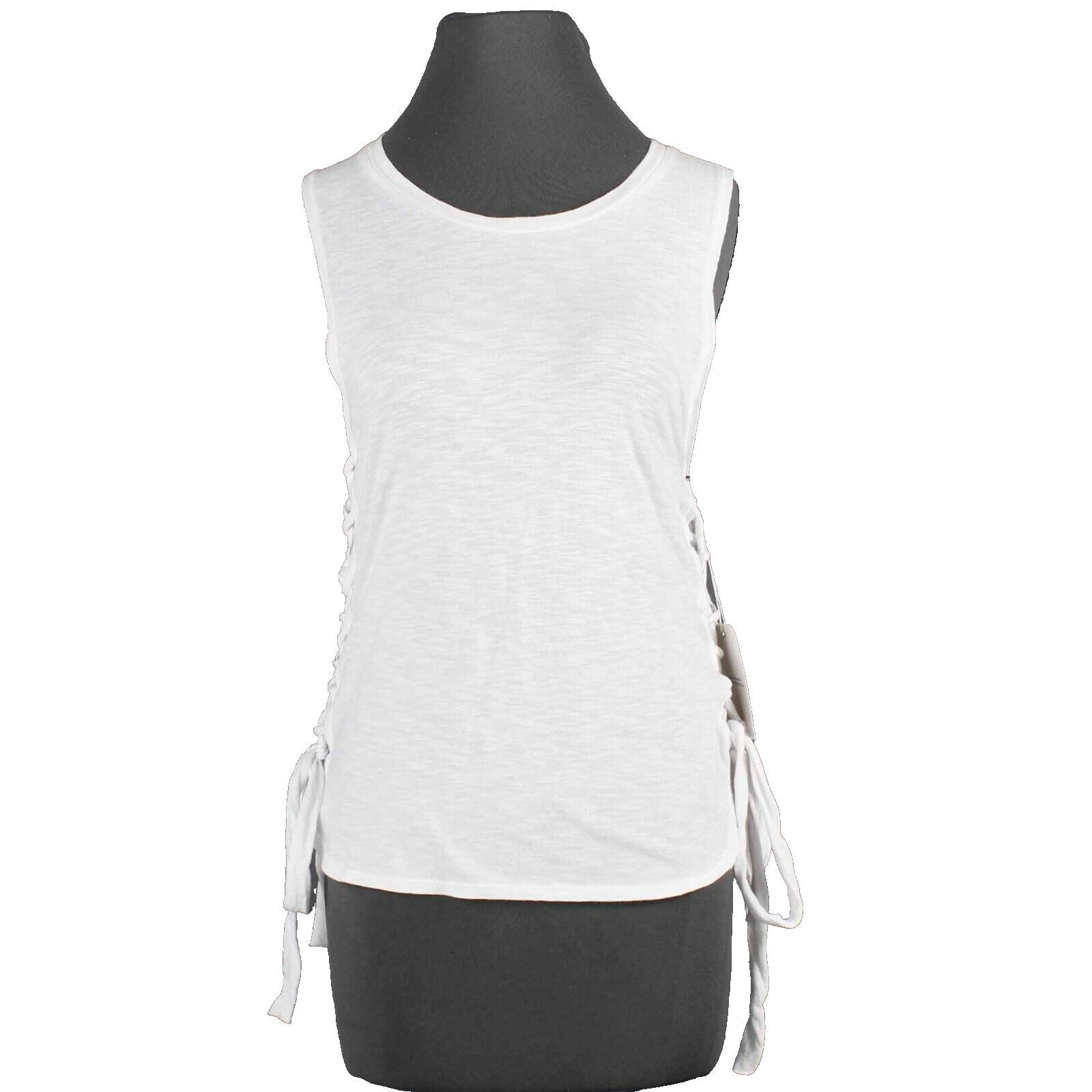 LNA NEW Sz S White Lace Up Side 100% Cotton Knit Top