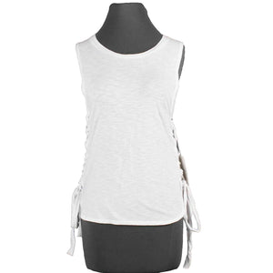 LNA NEW Sz S White Lace Up Side 100% Cotton Knit Top