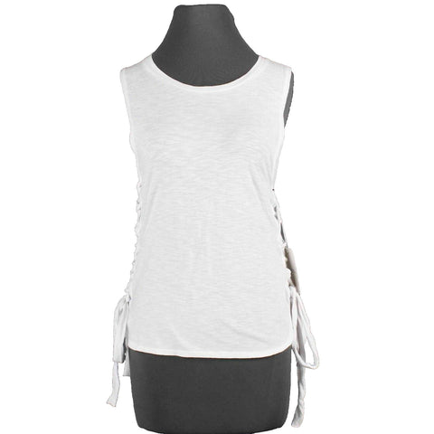 LNA NEW Sz S White Lace Up Side 100% Cotton Knit Top