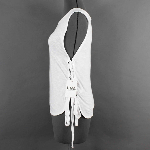 LNA NEW Sz S White Lace Up Side 100% Cotton Knit Top