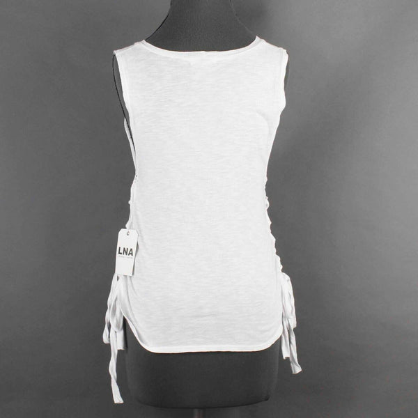LNA NEW Sz S White Lace Up Side 100% Cotton Knit Top