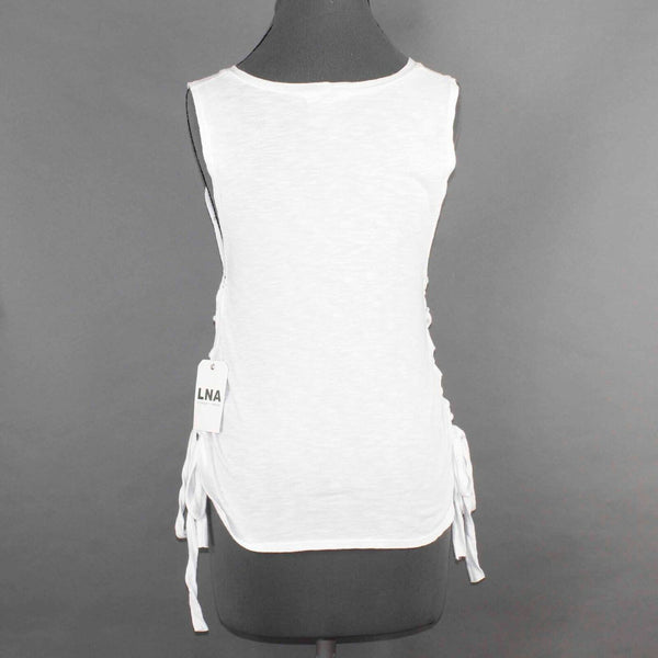 LNA NEW Sz S White Lace Up Side 100% Cotton Knit Top