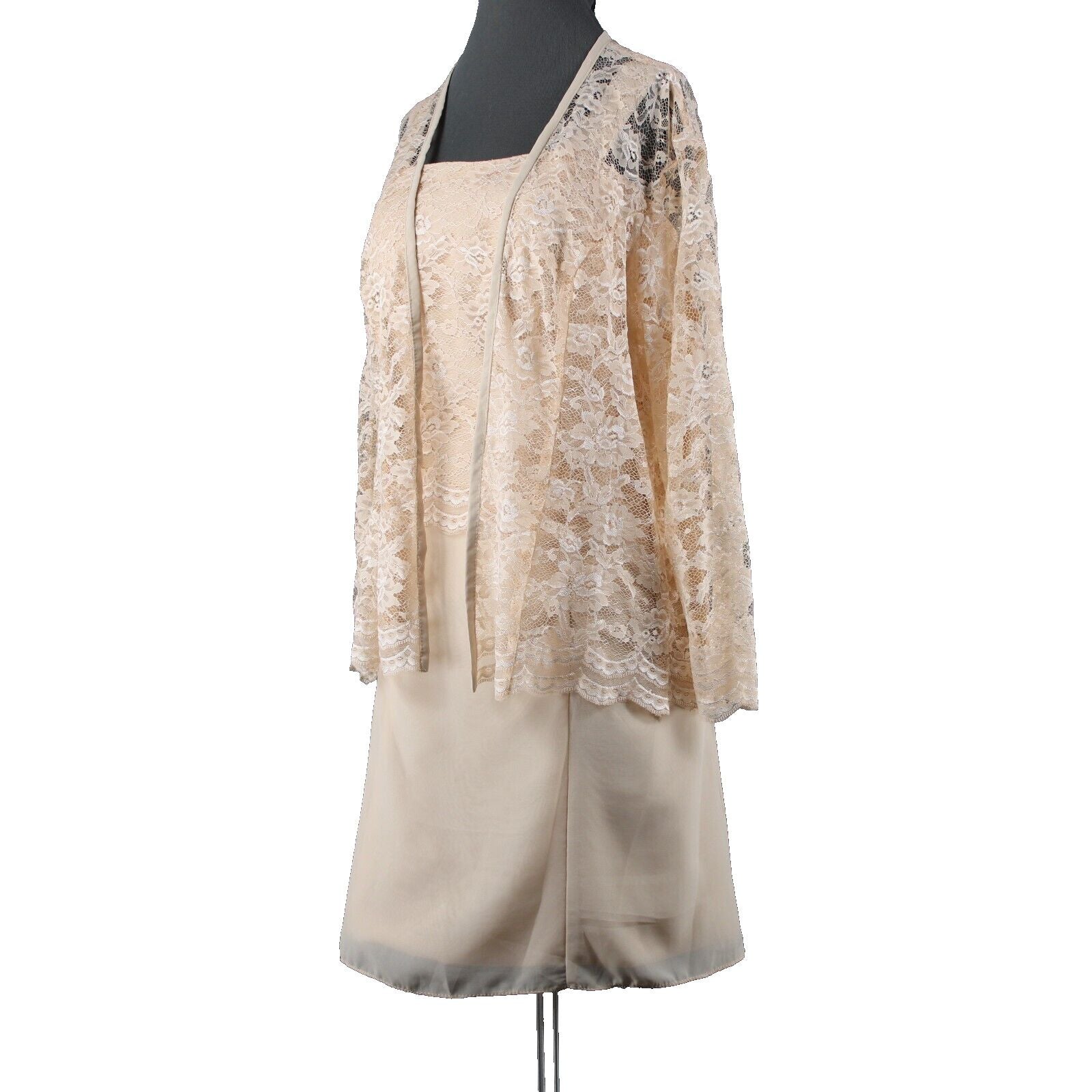 Wedding Dress NEW Sz 14 Biege Tan Lace Corset Inside W Wrap 100% Polyester Dress