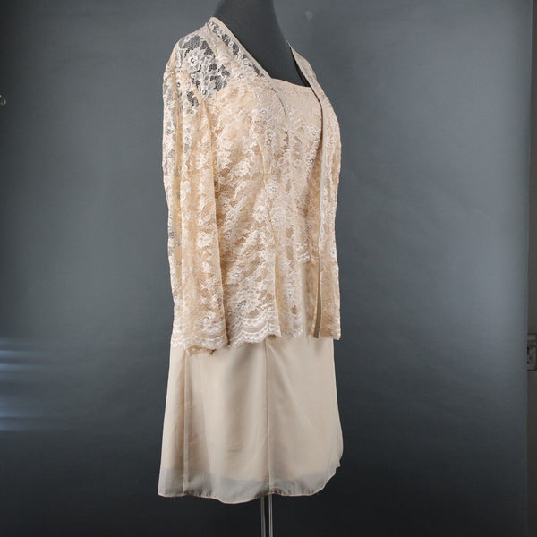 Wedding Dress NEW Sz 14 Biege Tan Lace Corset Inside W Wrap 100% Polyester Dress