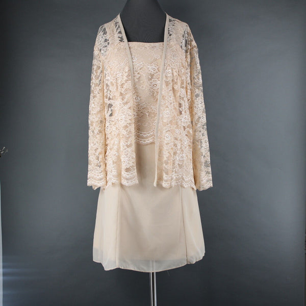 Wedding Dress NEW Sz 14 Biege Tan Lace Corset Inside W Wrap 100% Polyester Dress