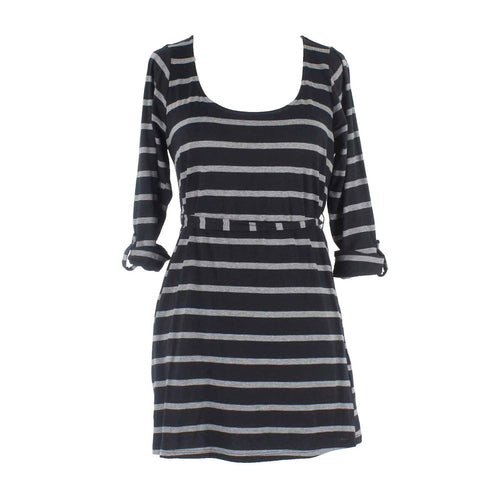 Two Hearts Maternity Sz S Black Gray Stripe Belted Cotton Blend Knit Top