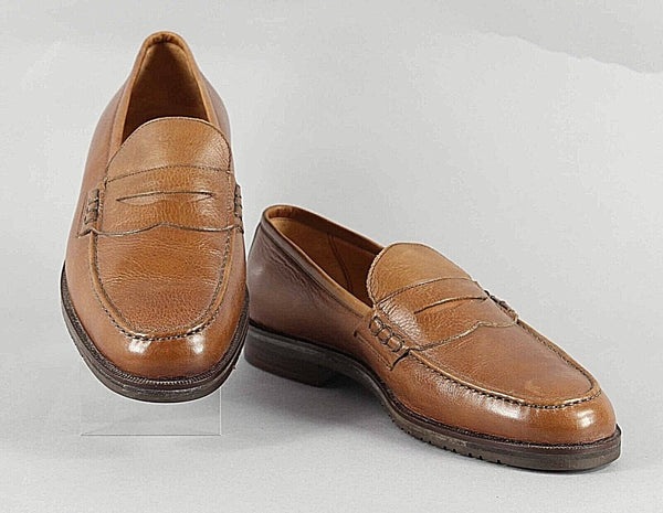 Dawjnson Sz 43.5 Handmade Cognac Brown Leather Men's Loafers