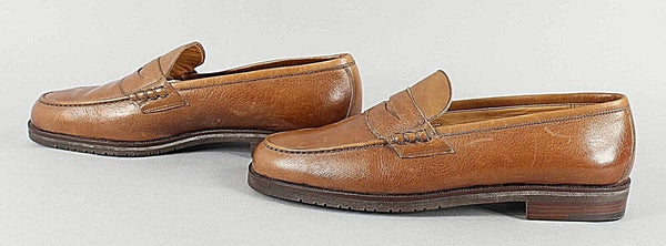 Dawjnson Sz 43.5 Handmade Cognac Brown Leather Men's Loafers