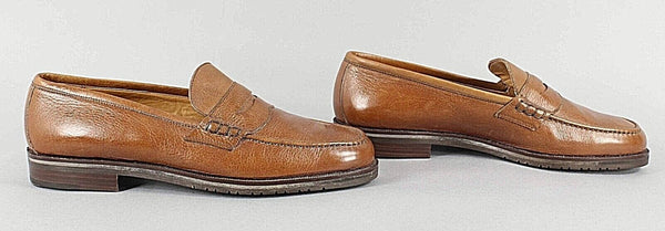 Dawjnson Sz 43.5 Handmade Cognac Brown Leather Men's Loafers