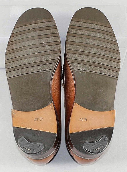 Dawjnson Sz 43.5 Handmade Cognac Brown Leather Men's Loafers
