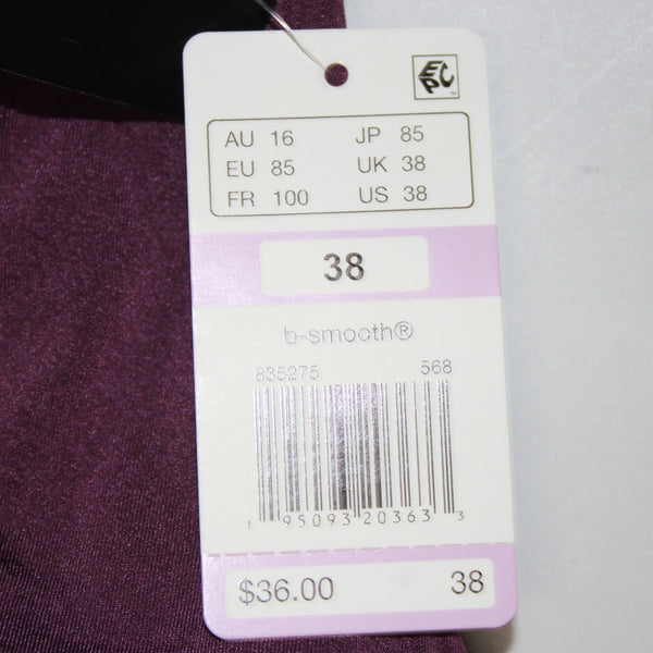 Wacoal Sports Bra NEW $36 Sz 38 Purple Removable Pads Nylon Spandex Sports Bra