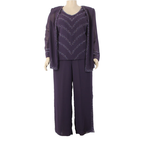 Timeless Collection Pant Suit Sz 16 Purple Beaded Sequin 3 PCS 100% Poly Suit
