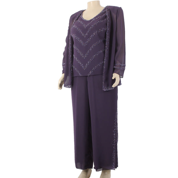 Timeless Collection Pant Suit Sz 16 Purple Beaded Sequin 3 PCS 100% Poly Suit