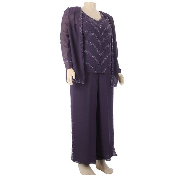 Timeless Collection Pant Suit Sz 16 Purple Beaded Sequin 3 PCS 100% Poly Suit