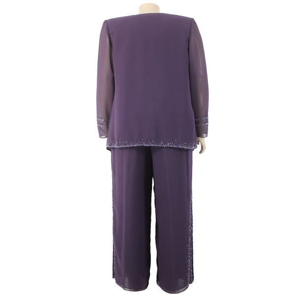 Timeless Collection Pant Suit Sz 16 Purple Beaded Sequin 3 PCS 100% Poly Suit