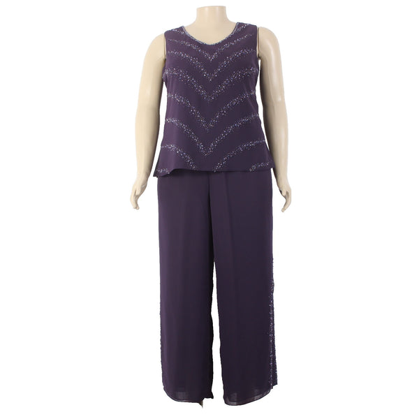 Timeless Collection Pant Suit Sz 16 Purple Beaded Sequin 3 PCS 100% Poly Suit