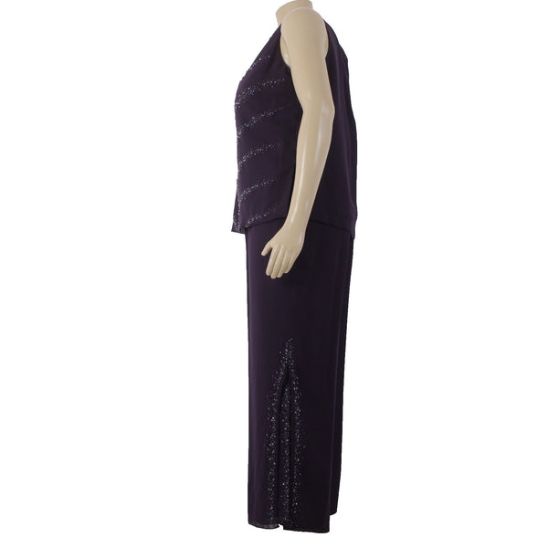Timeless Collection Pant Suit Sz 16 Purple Beaded Sequin 3 PCS 100% Poly Suit