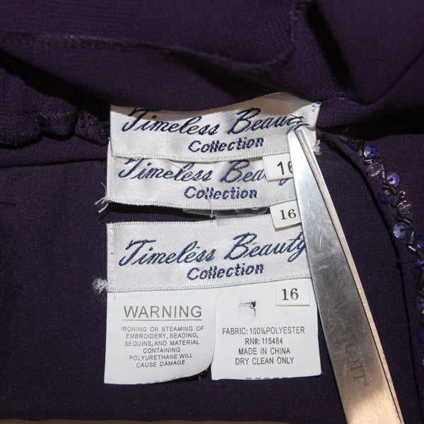 Timeless Collection Pant Suit Sz 16 Purple Beaded Sequin 3 PCS 100% Poly Suit