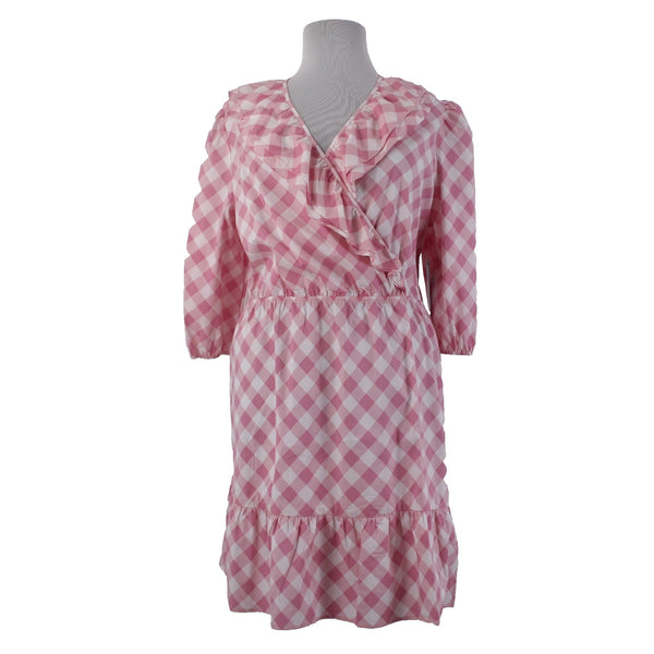 The Pioneer Woman Dress NEW Surplice Sz 1X Pink White Gingham Spring Rose Cotton