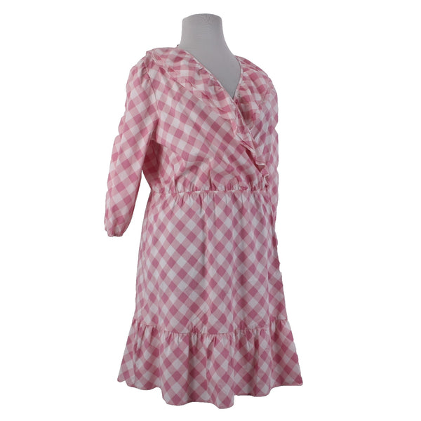 The Pioneer Woman Dress NEW Surplice Sz 1X Pink White Gingham Spring Rose Cotton