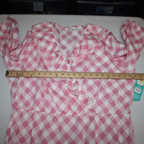 The Pioneer Woman Dress NEW Surplice Sz 1X Pink White Gingham Spring Rose Cotton