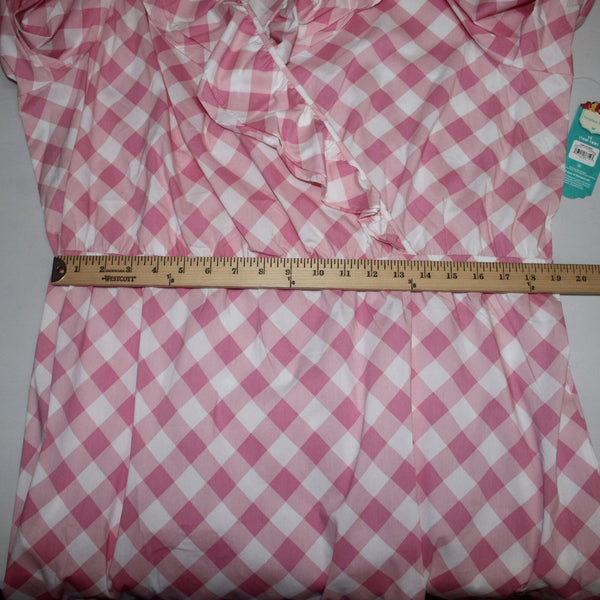 The Pioneer Woman Dress NEW Surplice Sz 1X Pink White Gingham Spring Rose Cotton