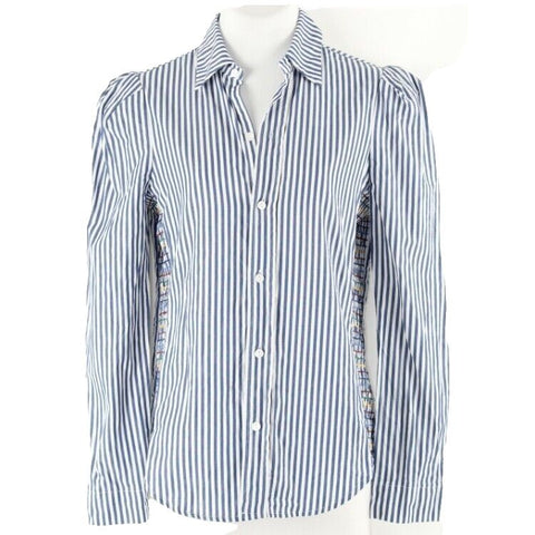 Greyson NEW Sz M Blue White Striped Multi Smock Side Trend Cotton Shirt Top