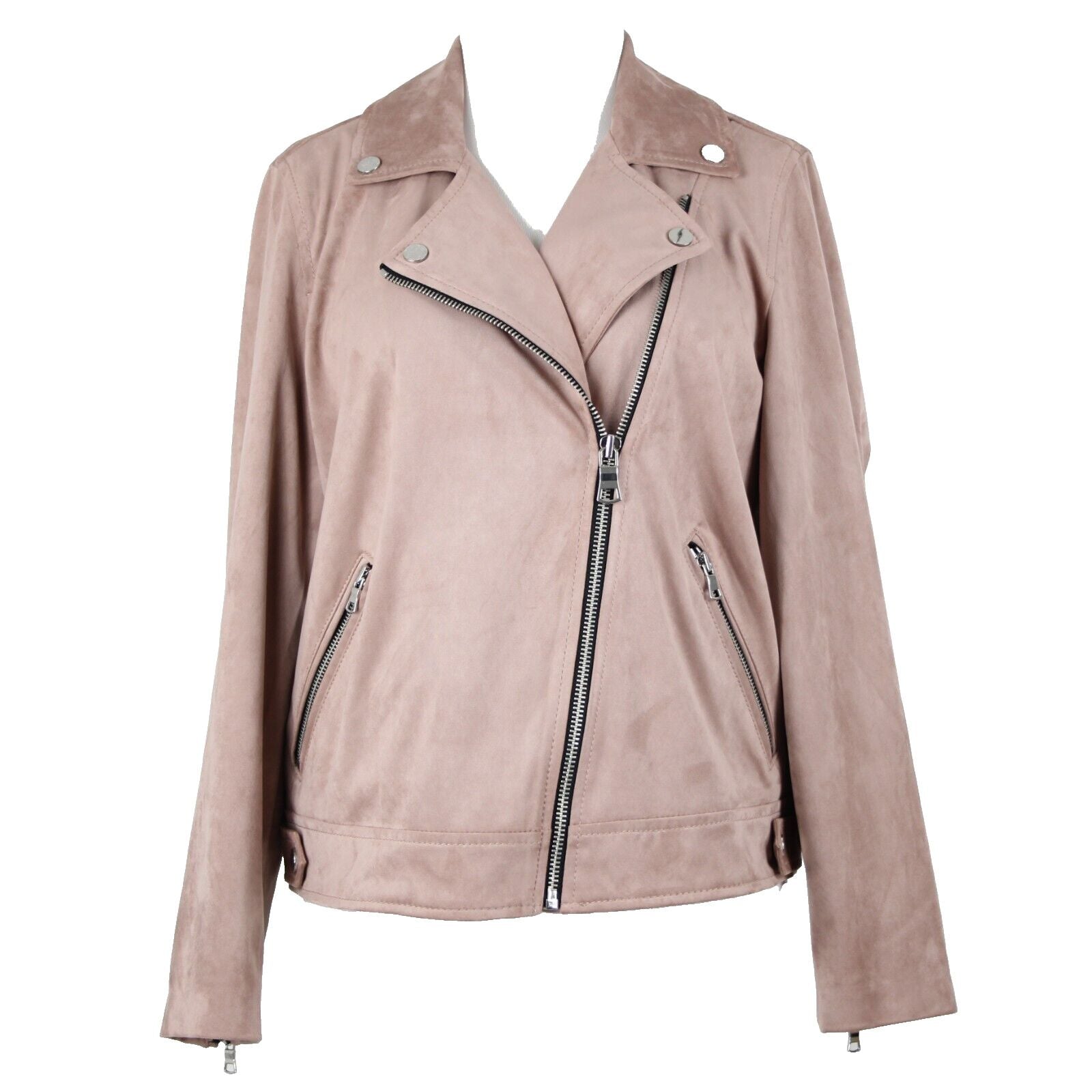 Loft Petites Sz MP Mauve Pink Lined Zip Pockets Faux Suede Poly Spandex Jacket