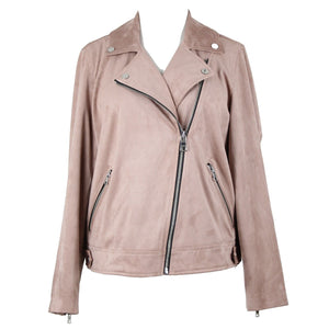 Loft Petites Sz MP Mauve Pink Lined Zip Pockets Faux Suede Poly Spandex Jacket