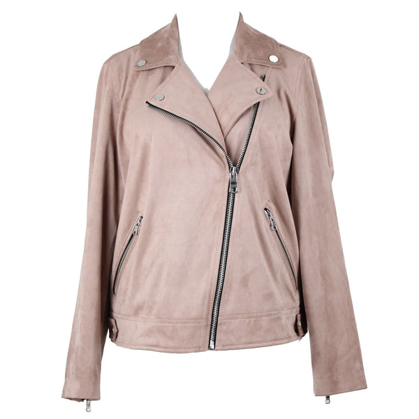 Loft Petites Sz MP Mauve Pink Lined Zip Pockets Faux Suede Poly Spandex Jacket