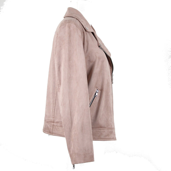 Loft Petites Sz MP Mauve Pink Lined Zip Pockets Faux Suede Poly Spandex Jacket