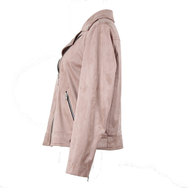 Loft Petites Sz MP Mauve Pink Lined Zip Pockets Faux Suede Poly Spandex Jacket