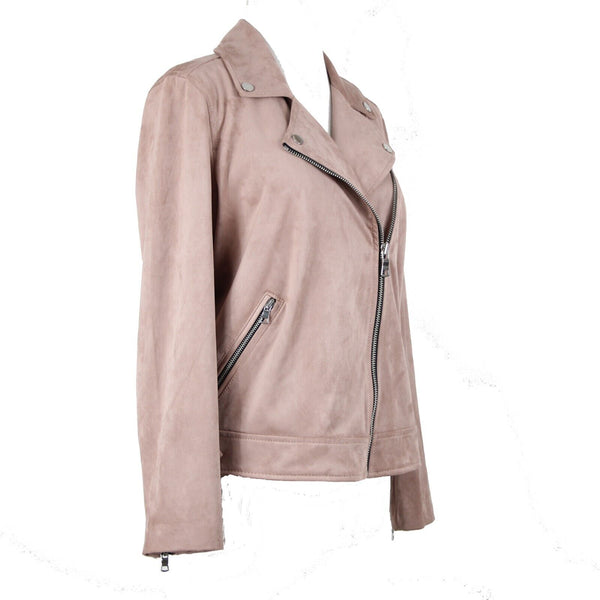 Loft Petites Sz MP Mauve Pink Lined Zip Pockets Faux Suede Poly Spandex Jacket