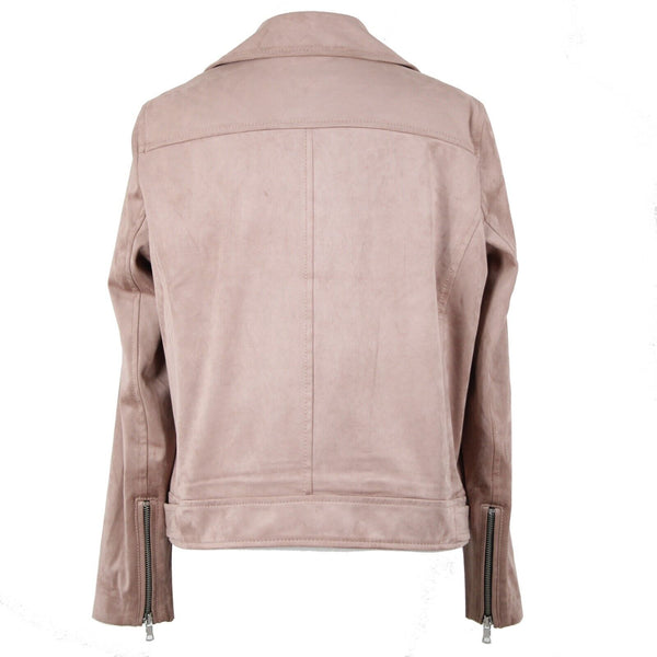 Loft Petites Sz MP Mauve Pink Lined Zip Pockets Faux Suede Poly Spandex Jacket
