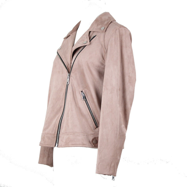 Loft Petites Sz MP Mauve Pink Lined Zip Pockets Faux Suede Poly Spandex Jacket