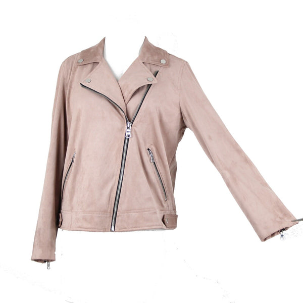 Loft Petites Sz MP Mauve Pink Lined Zip Pockets Faux Suede Poly Spandex Jacket