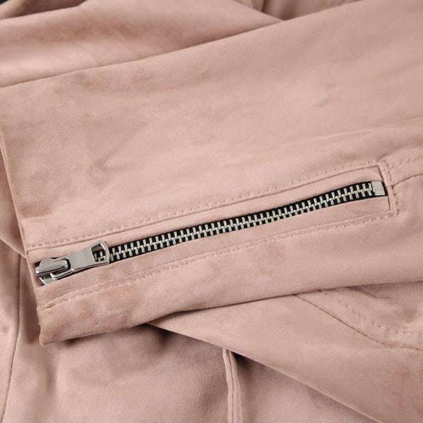 Loft Petites Sz MP Mauve Pink Lined Zip Pockets Faux Suede Poly Spandex Jacket