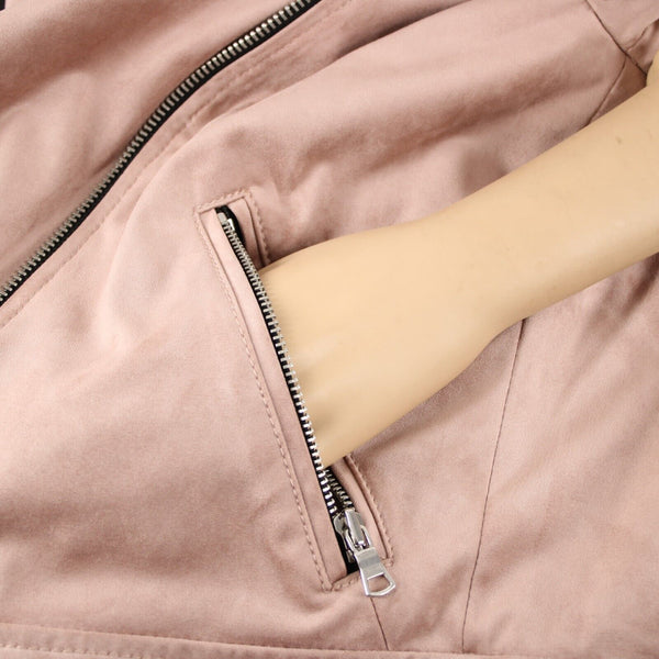 Loft Petites Sz MP Mauve Pink Lined Zip Pockets Faux Suede Poly Spandex Jacket