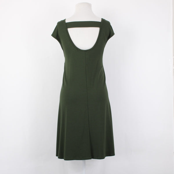 Aline Dress NEW $88 Sz M Green Open Back Unlined Hawaii Made Rayon Spandex Dress