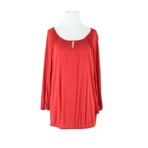 Lauren Ralph Lauren Sz L Red Peasant Elastic Gathered Hem 100% Viscose Top