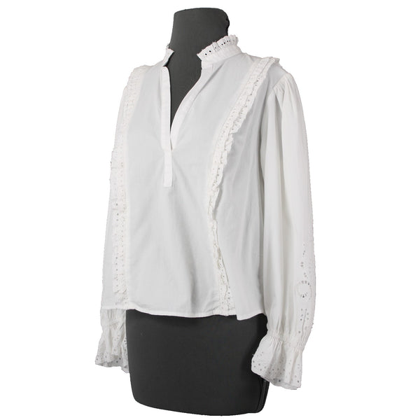Maeve NEW $120 Sz S White Eyelet Ruffle & Sleeve Detail 100% Cotton Top