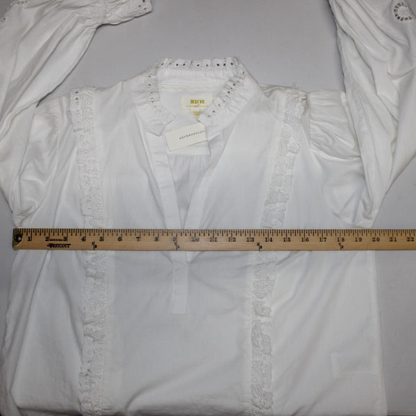 Maeve NEW $120 Sz S White Eyelet Ruffle & Sleeve Detail 100% Cotton Top