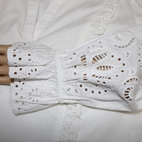 Maeve NEW $120 Sz S White Eyelet Ruffle & Sleeve Detail 100% Cotton Top