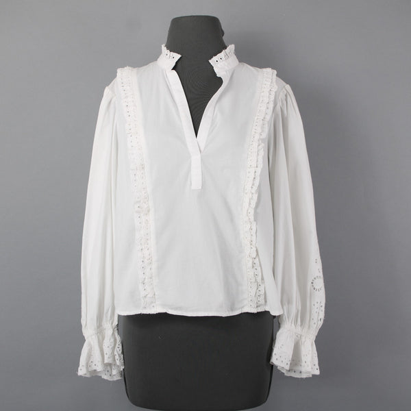 Maeve NEW $120 Sz S White Eyelet Ruffle & Sleeve Detail 100% Cotton Top