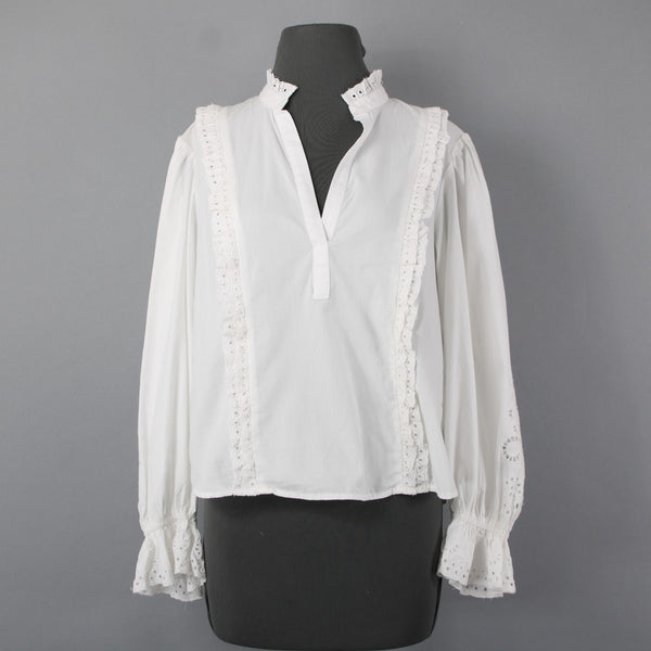 Maeve NEW $120 Sz S White Eyelet Ruffle & Sleeve Detail 100% Cotton Top