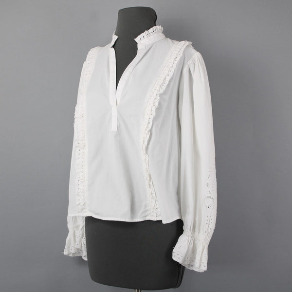 Maeve NEW $120 Sz S White Eyelet Ruffle & Sleeve Detail 100% Cotton Top
